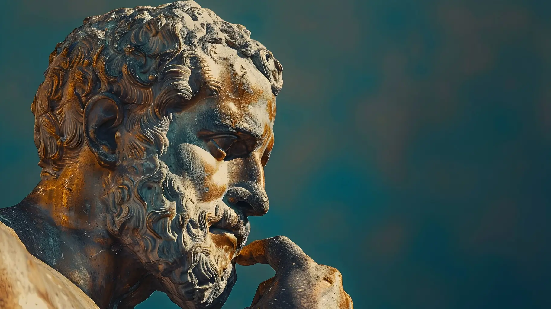 Contemplative Greek Statue Golden Antiquitys Gaze Wooden Tablet 1